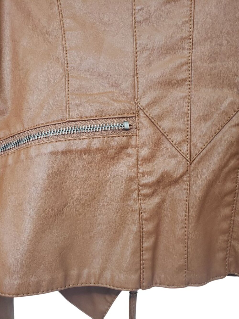 Lulu's Brown Faux Leather Vegan Moto Jacket Womens S Boho Country Western - Picture 15 of 15